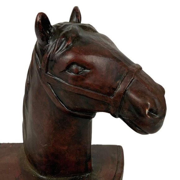 Resin Horse Head Bookends Brown Heavy Library Shelf Decor Realistic Design - Picture 8 of 9
